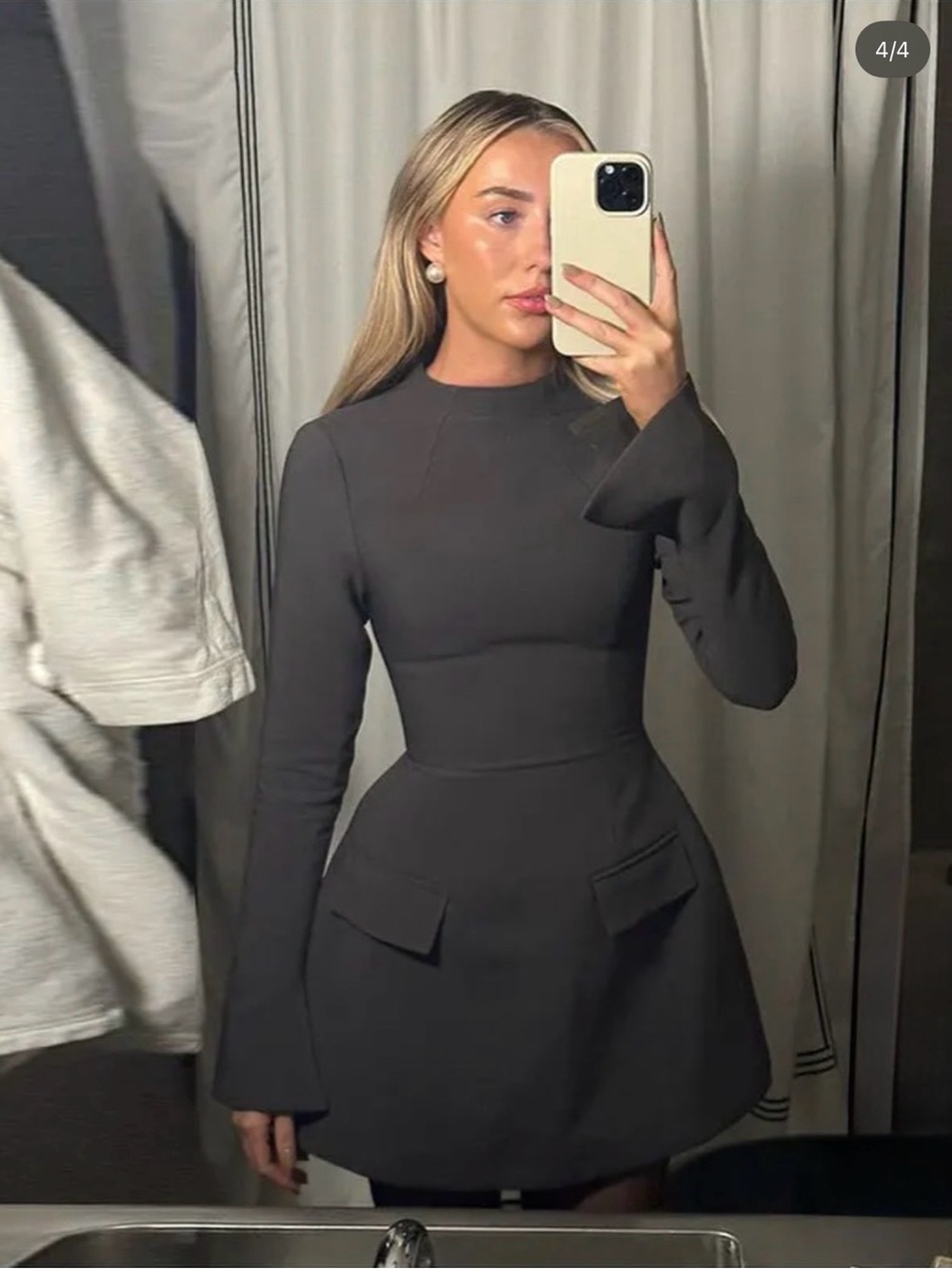 Women's Black Long-Sleeve Fit & Flare Dress